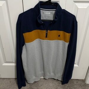 IZOD Men's Zip-Up Sweater in Navy, Mustard, and Gray